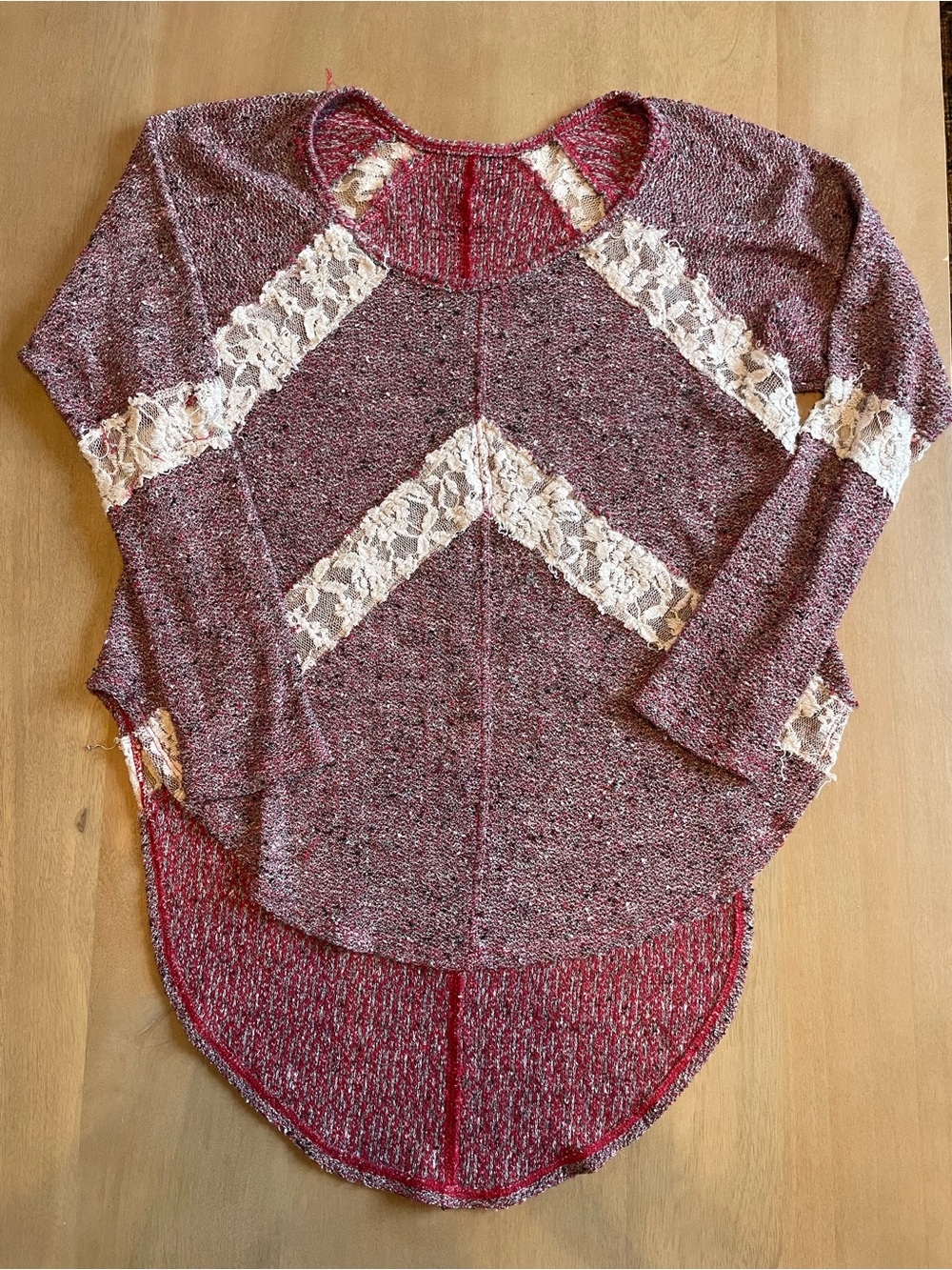 Free People We the Free Lace Boho Knit and Lace Shirt - Picture 2 of 10